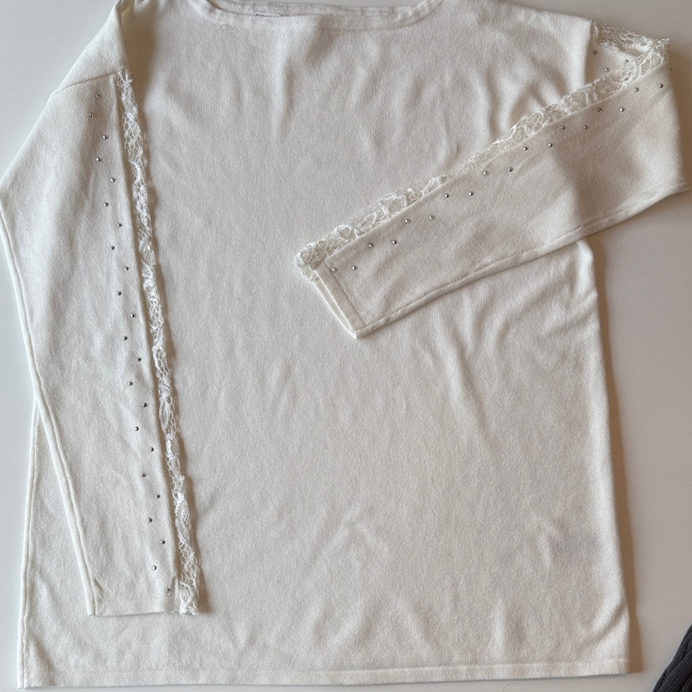 Elegant Cream Sweater with Lace Detail